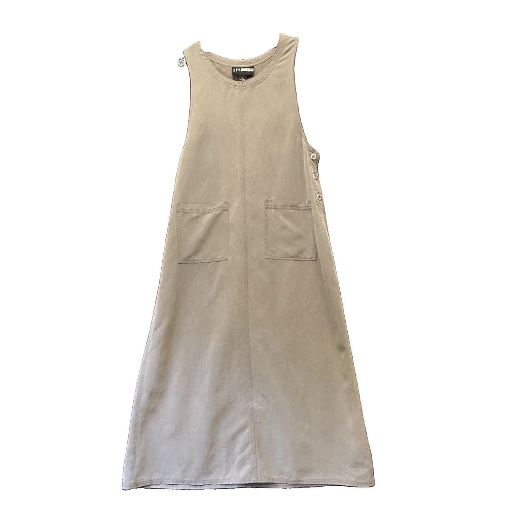 Vintage 90s Olive Khaki Pinafore Jumper Maxi Dress Size M Earthy Minimalist Boho